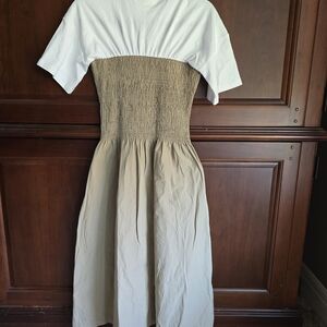 🚨 SOLD🚨 Maeve White and Tan Midi Dress